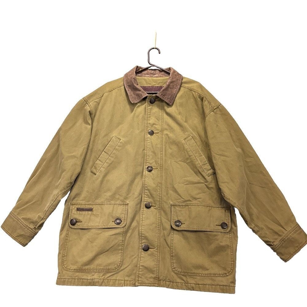 VTG Timberland Weather Gear Chore Jacket Mens L Buttons Leather‎ Trim Hong Kong
